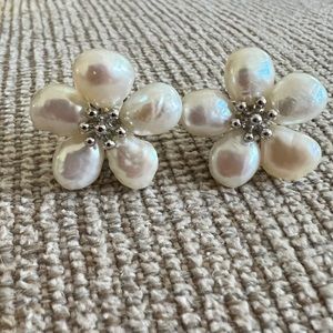 Handcrafted silver and fresh water pearl clip-on earrings